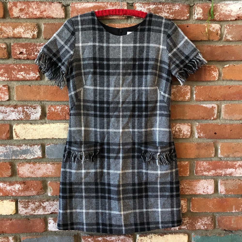 Amanda Uprichard Plaid Wool Blend Fringe Mini Dress